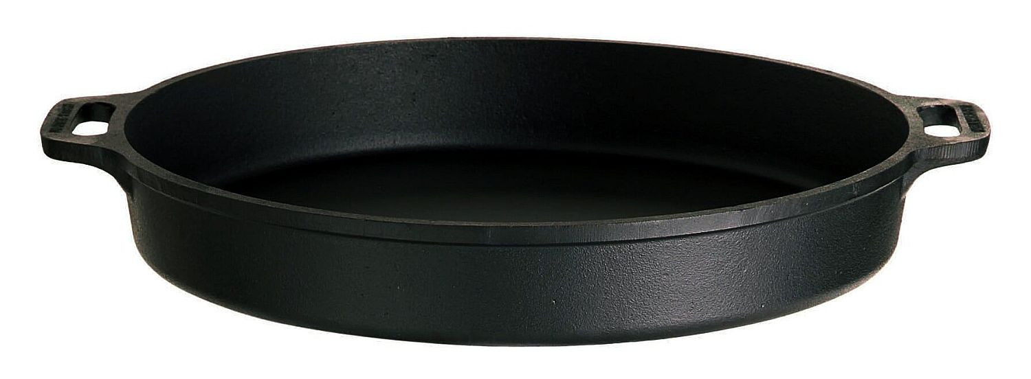 Gusseisen-Pfanne mit 2 Griffe 40 cm Durchmesser robuste und formstabile Grill- und Bratpfanne