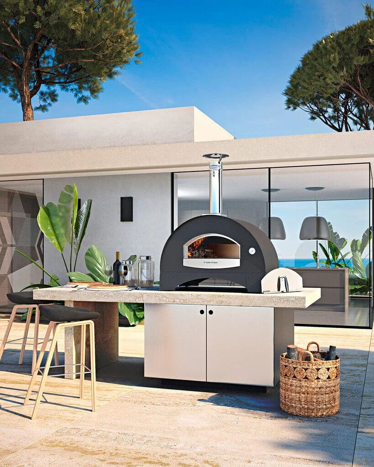 Pizzaofen Holzbackofen Fontana Capri 70x50 Tabletop, große Backfläche und direkter Befeuerung